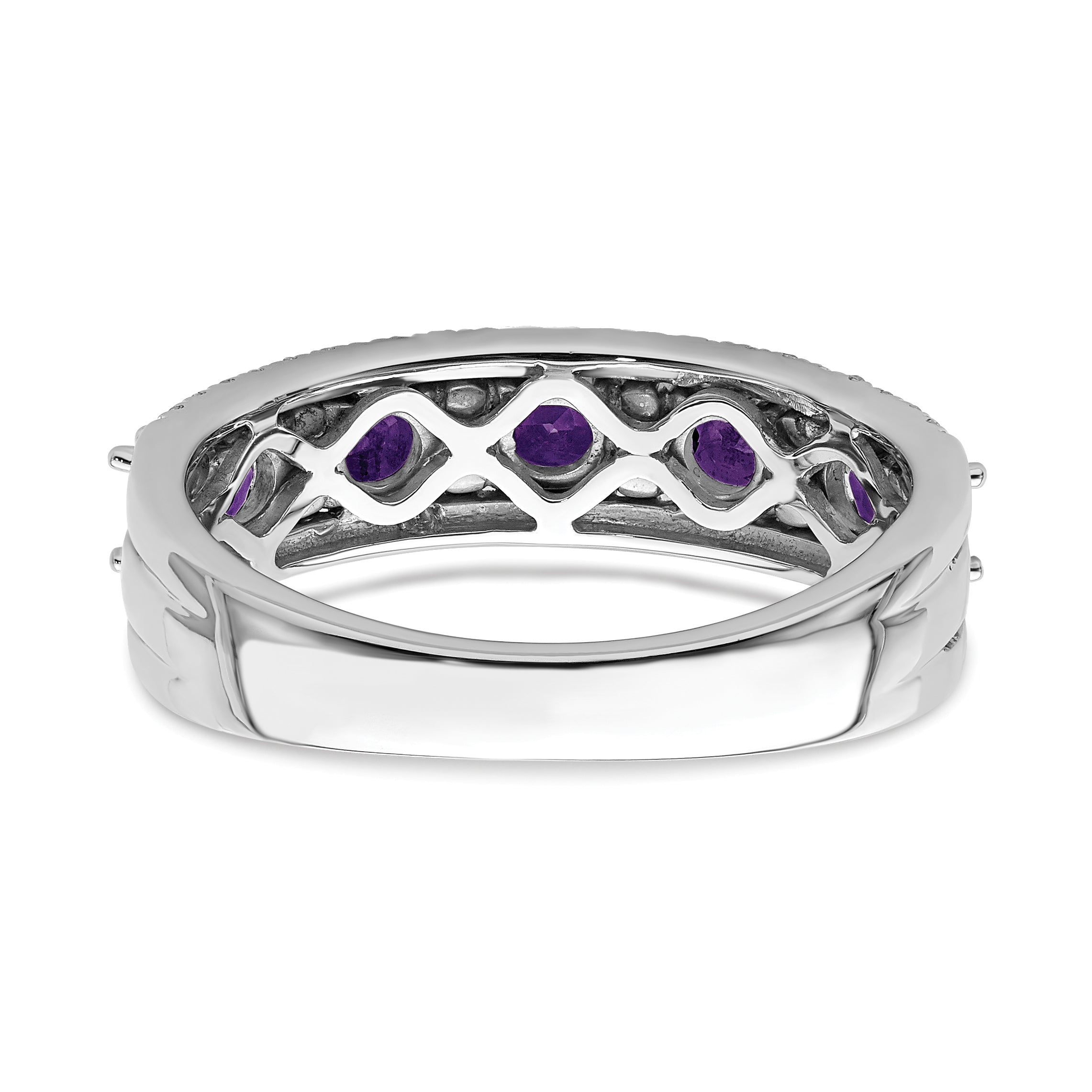 14k White Gold Polished Amethyst and Diamond Ring