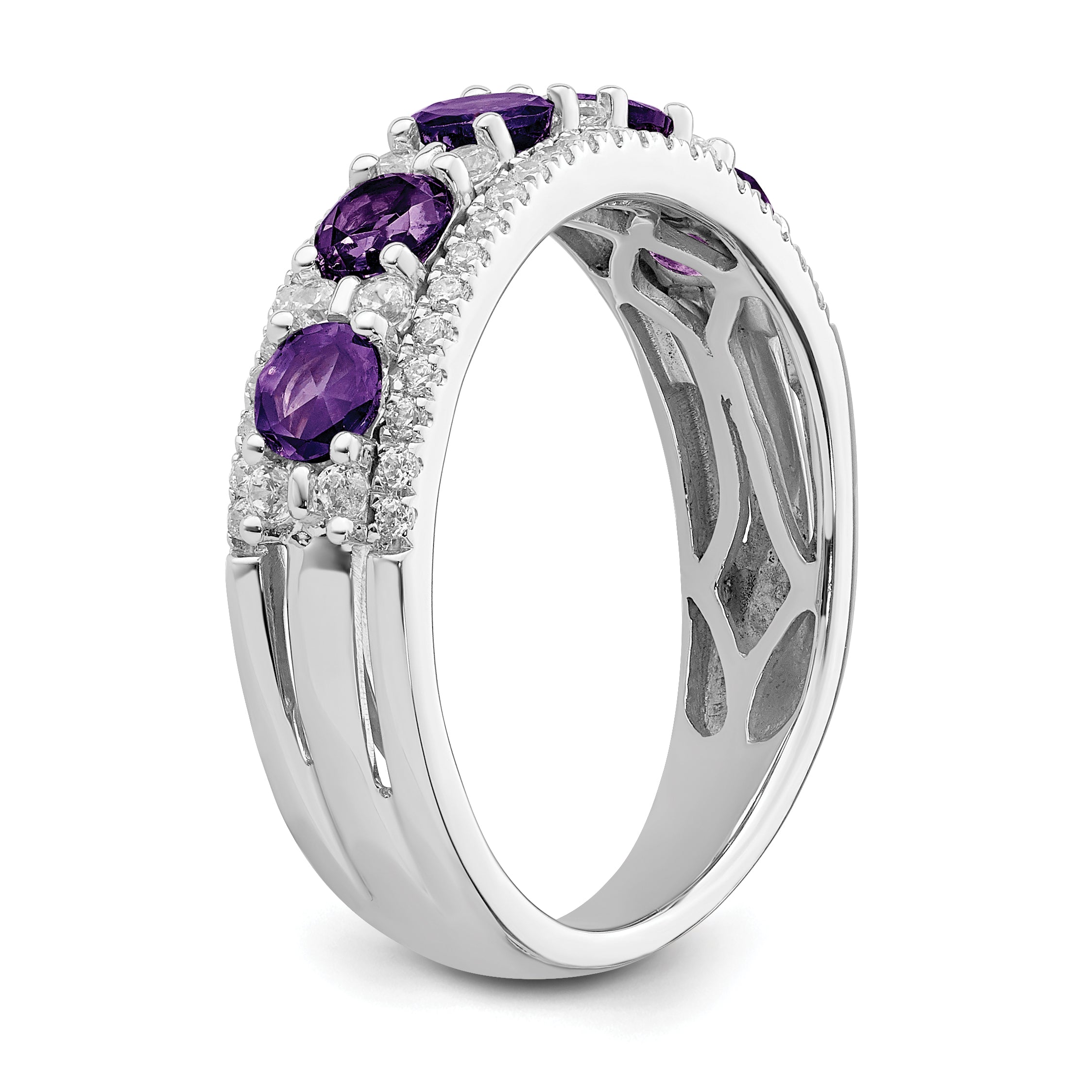 14k White Gold Polished Amethyst and Diamond Ring