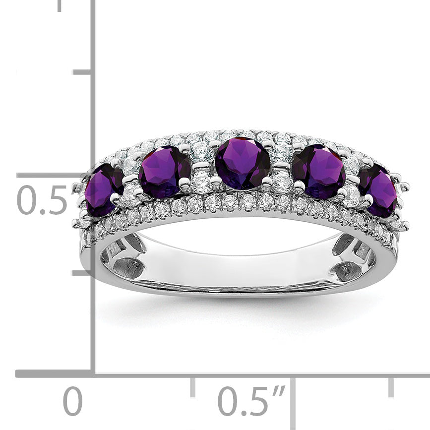 14k White Gold Polished Amethyst and Diamond Ring