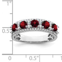 14k White Gold Polished Garnet and Diamond Ring