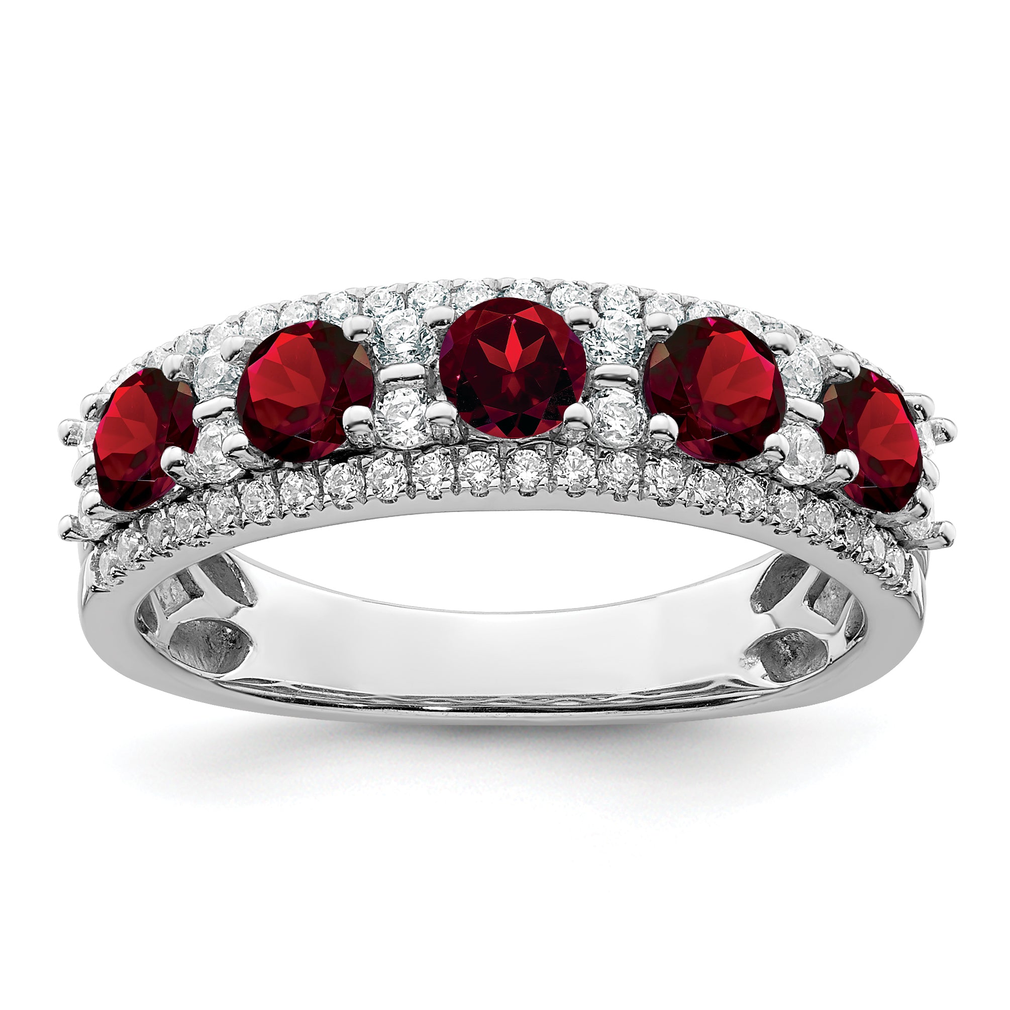 14k White Gold Polished Garnet and Diamond Ring