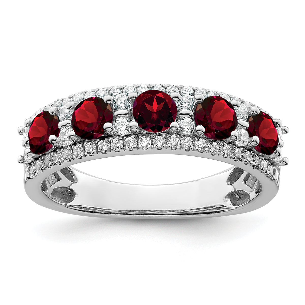 14k White Gold Polished Garnet and Diamond Ring