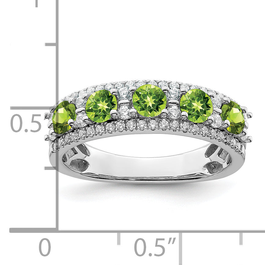 14k White Gold Polished Peridot and Diamond Ring