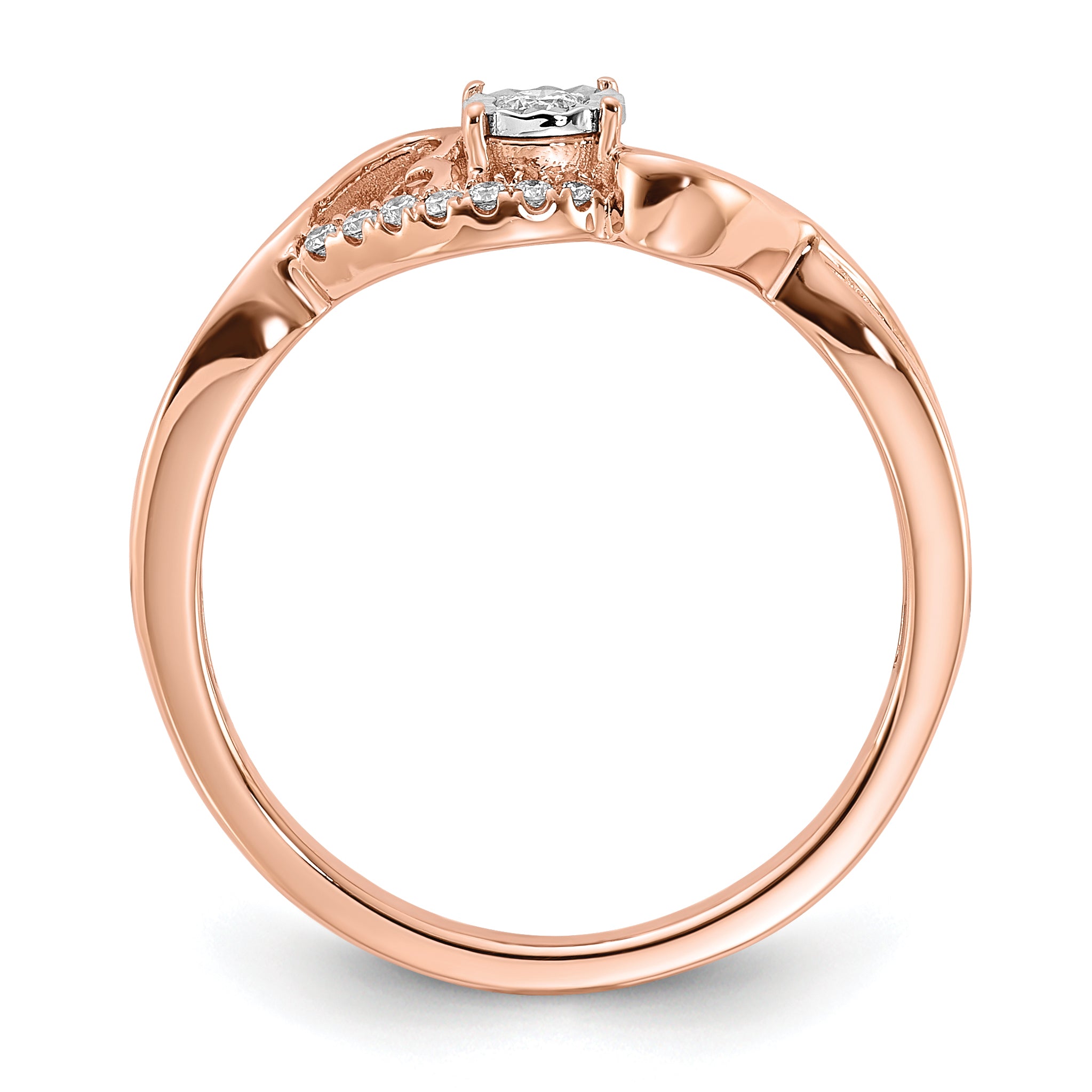 14k Rose Gold Polished Side Hearts Diamond Ring