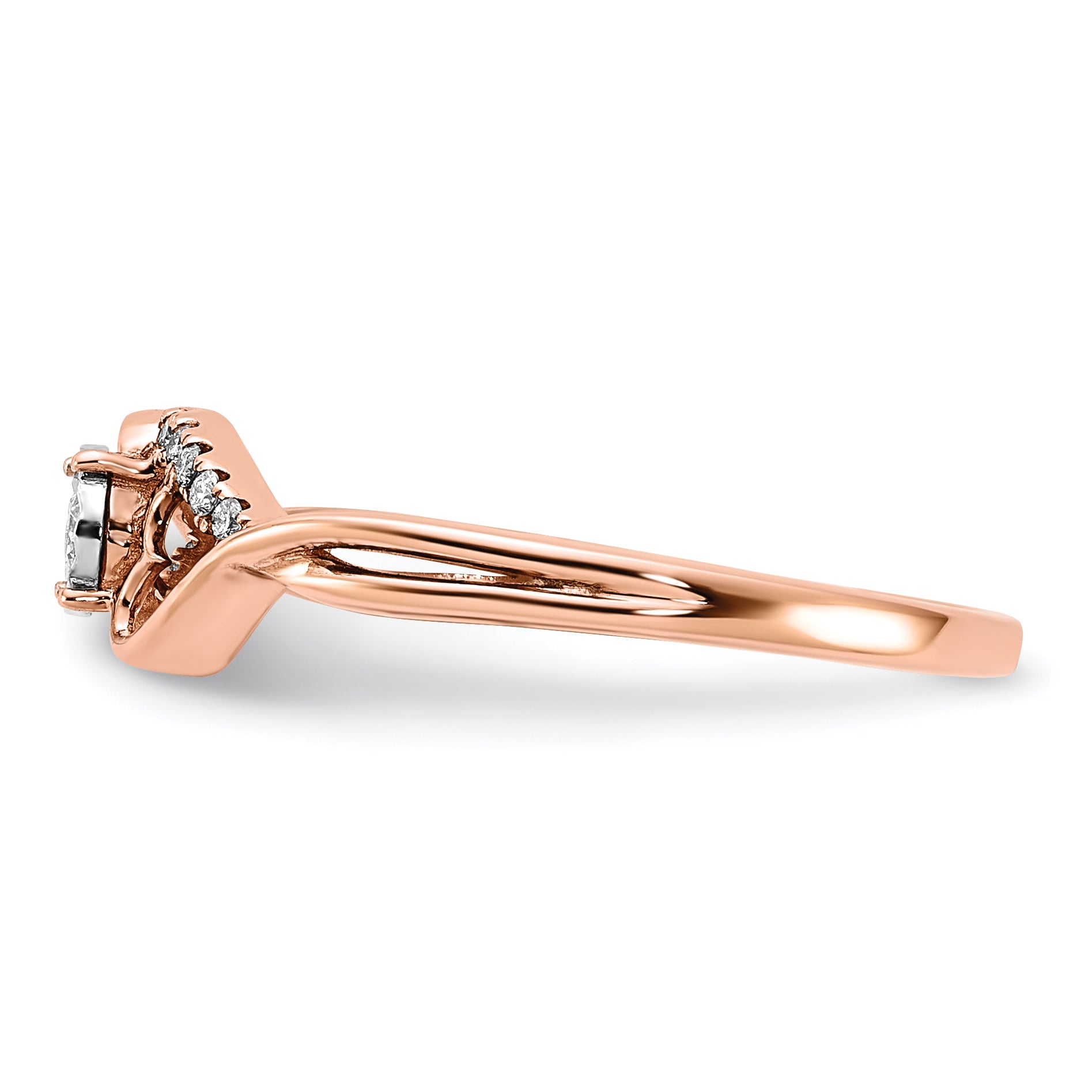 14k Rose Gold Polished Side Hearts Diamond Ring