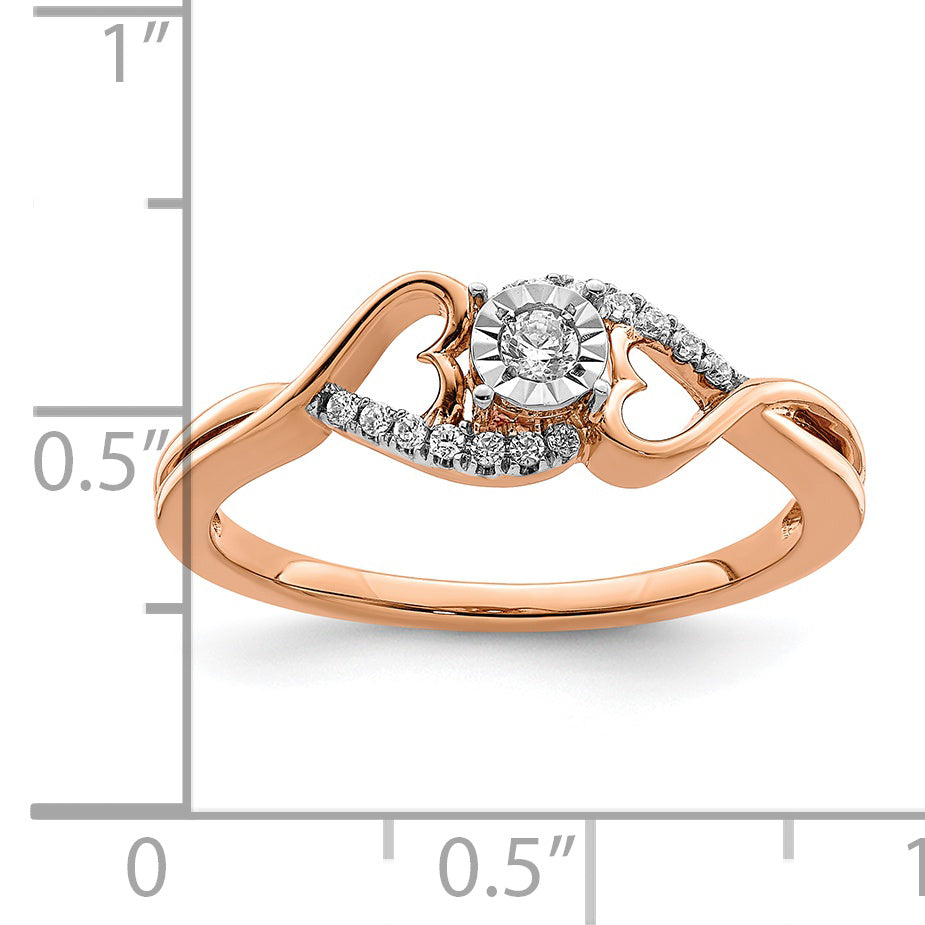 14k Rose Gold Polished Side Hearts Diamond Ring