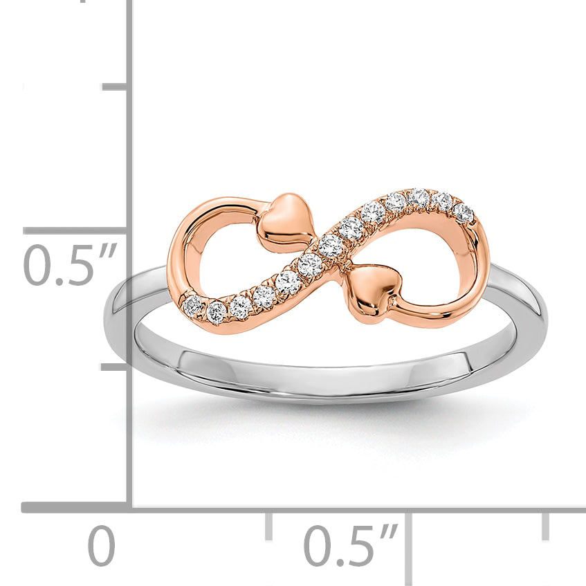 10K Two-tone White & Rose Polished Infinity Hearts Diamond Ring