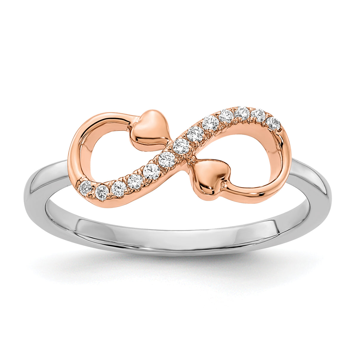 10K Two-tone White & Rose Polished Infinity Hearts Diamond Ring