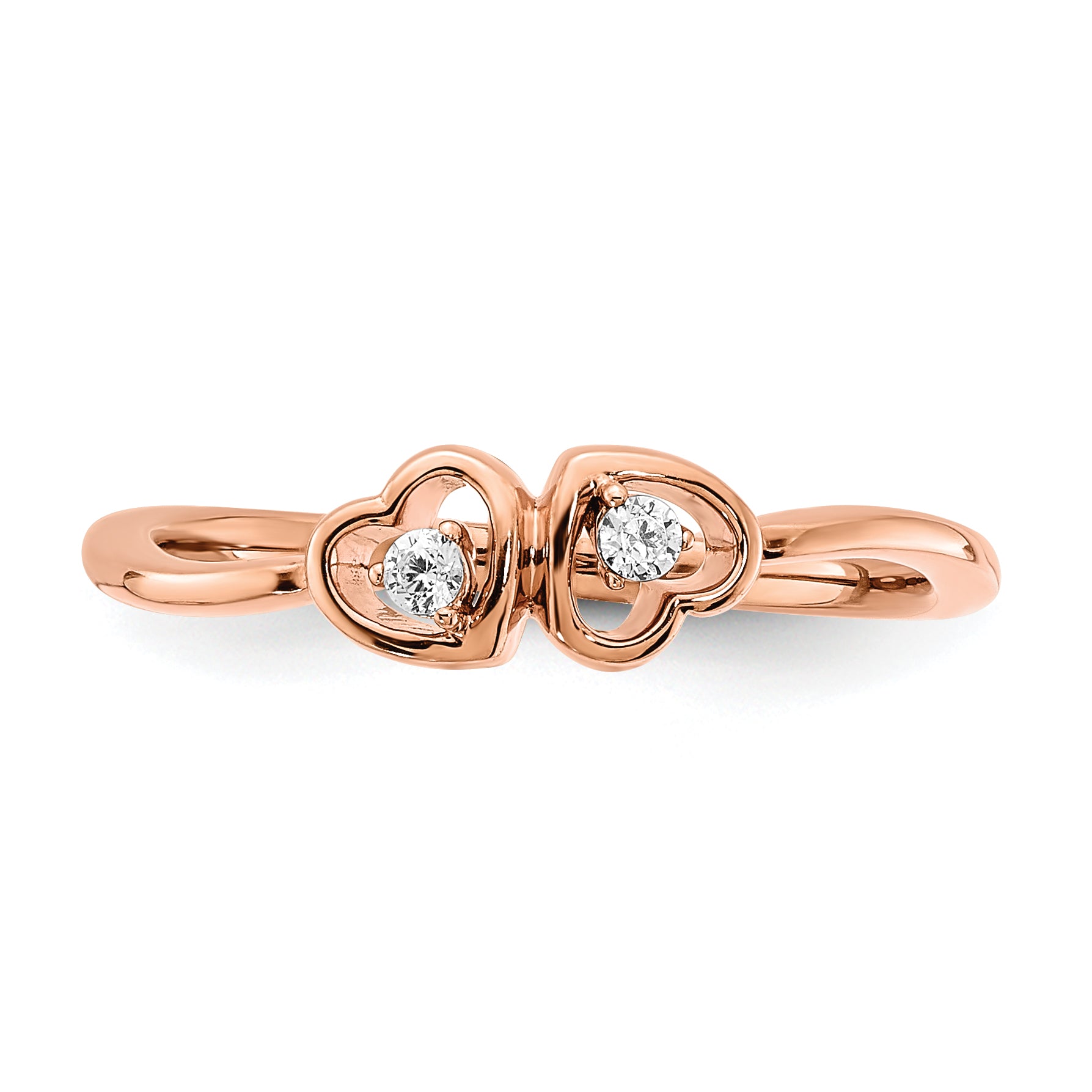 14k Rose Gold Polished Double Heart Diamond Ring