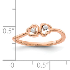 14k Rose Gold Polished Double Heart Diamond Ring