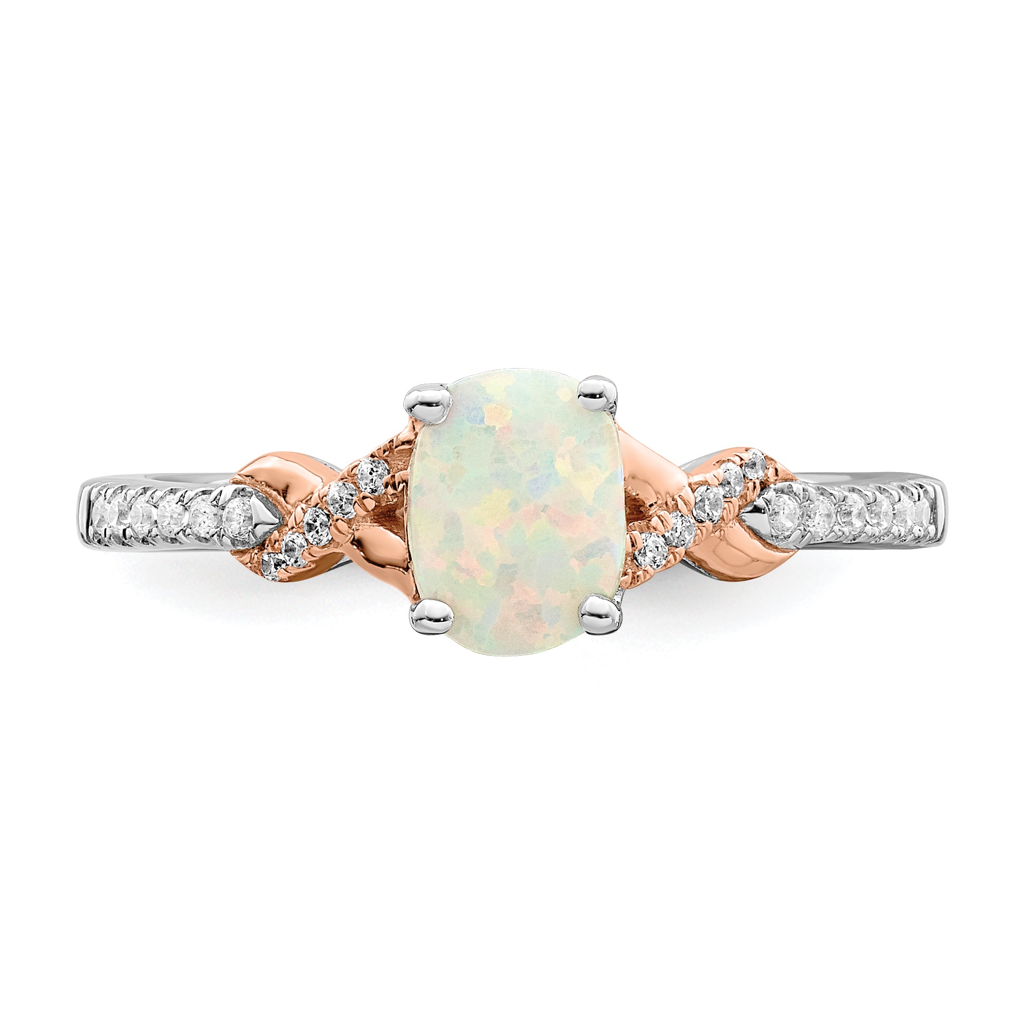 14k Two-tone Polished Oval Opal & Diamond Ring