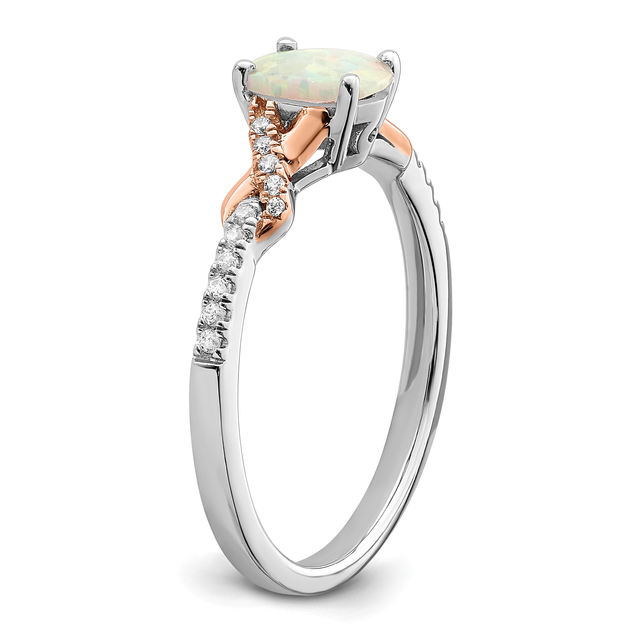 14k Two-tone Polished Oval Opal & Diamond Ring