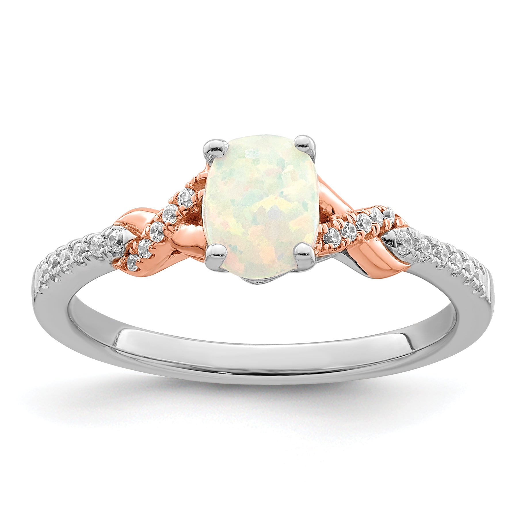 14k Two-tone Polished Oval Opal & Diamond Ring