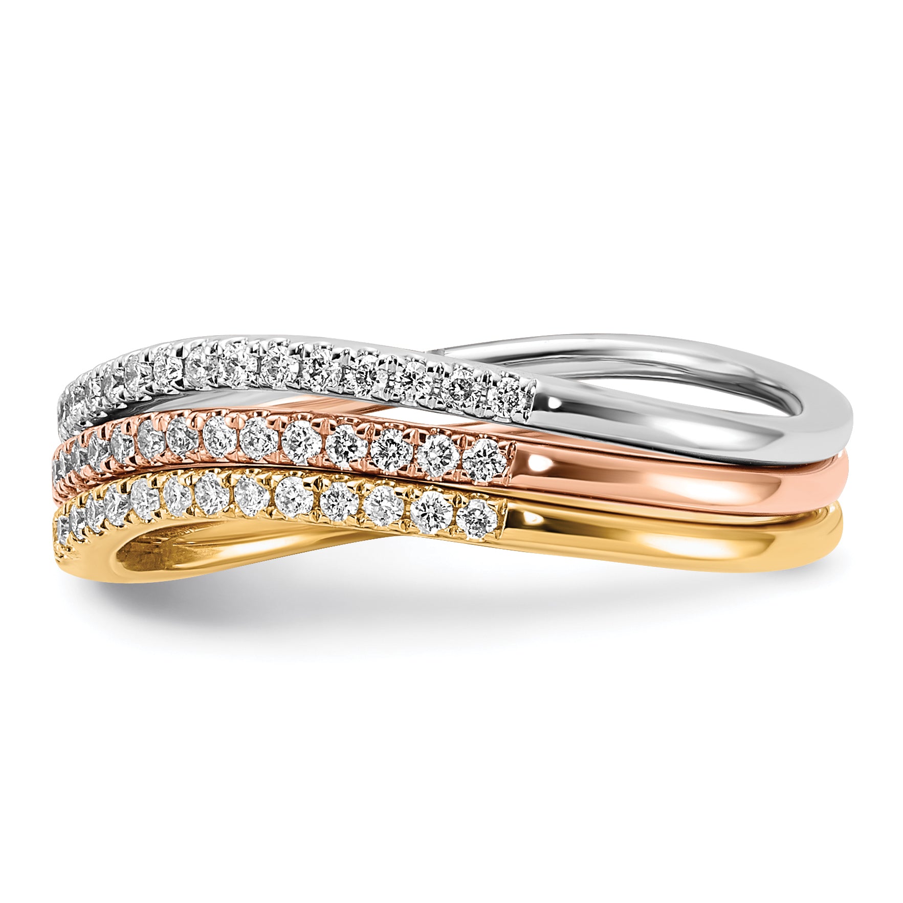 14k Tri-color Polished Set of 3 Diamond Rings