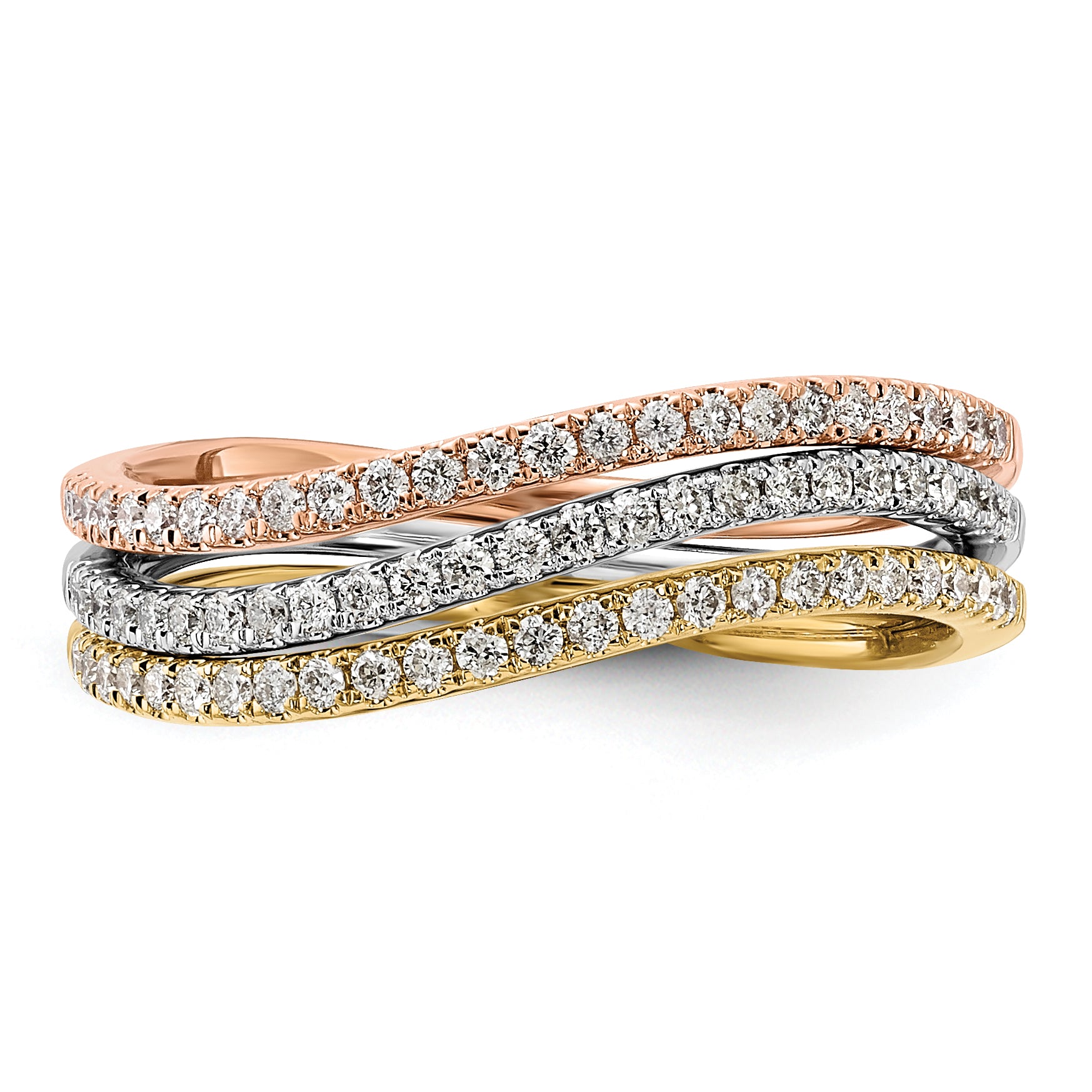 14k Tri-color Polished Set of 3 Diamond Rings