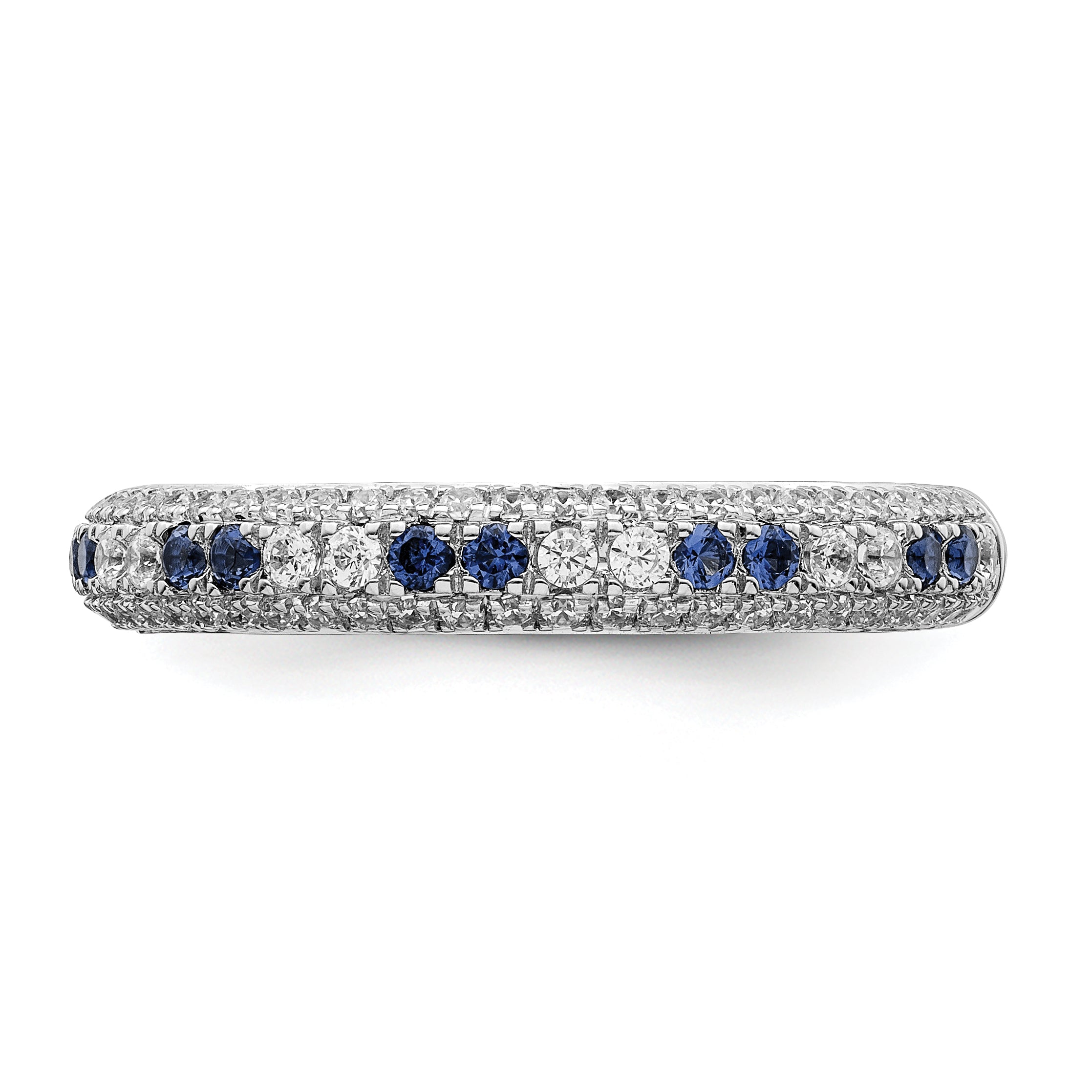 14k White Gold Polished Blue Sapphire and Diamond Ring