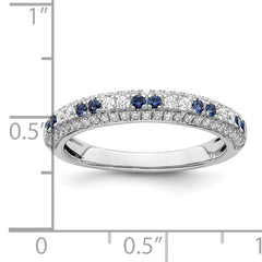 14k White Gold Polished Blue Sapphire and Diamond Ring