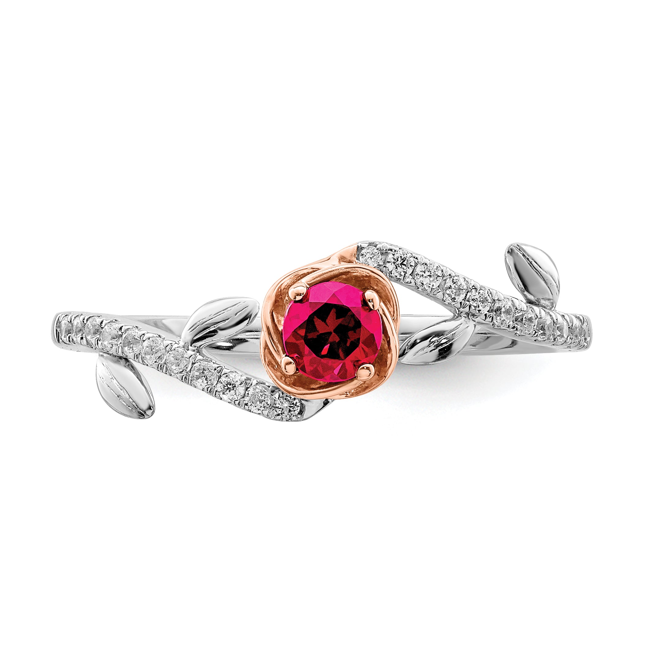 14k Two-tone Polished Rose Ruby and Diamond Ring