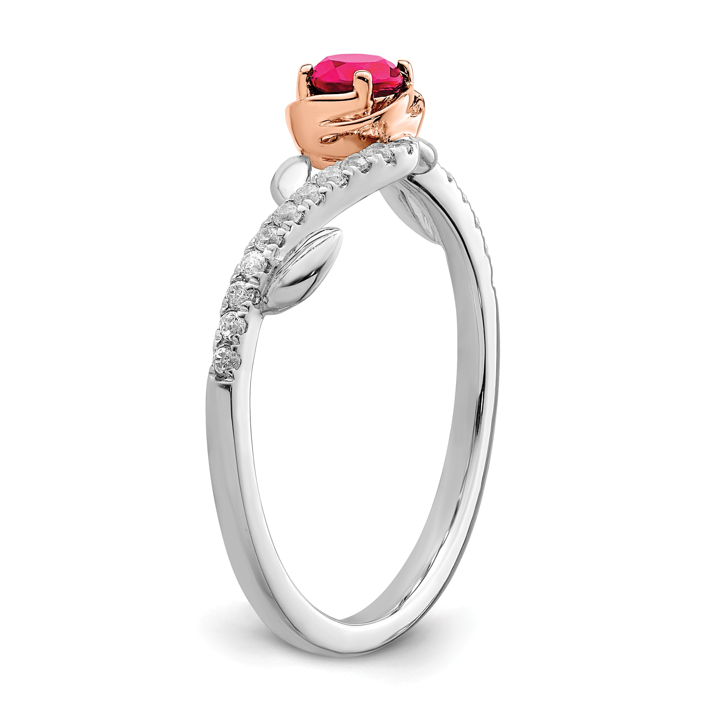 14k Two-tone Polished Rose Ruby and Diamond Ring