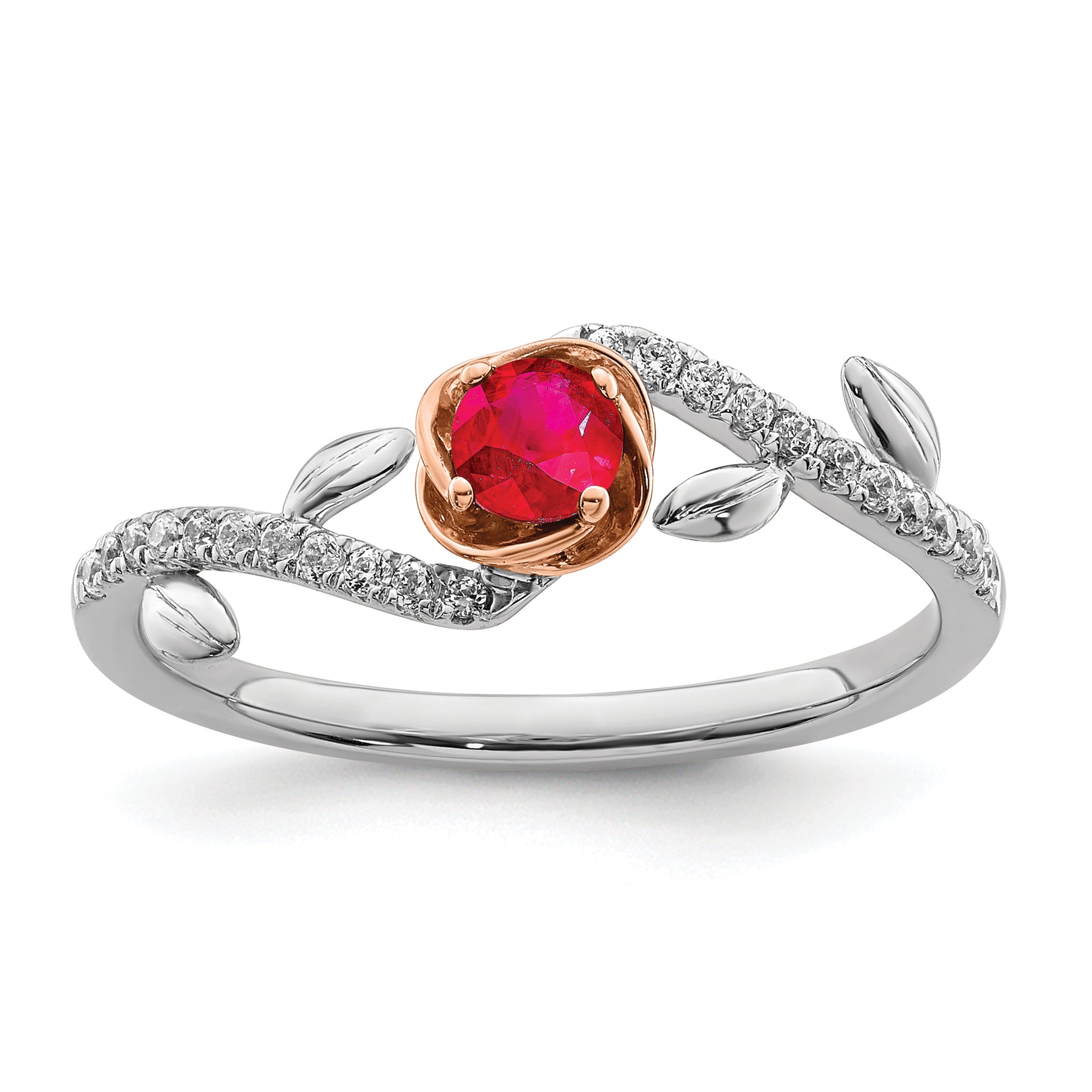 14k Two-tone Polished Rose Ruby and Diamond Ring