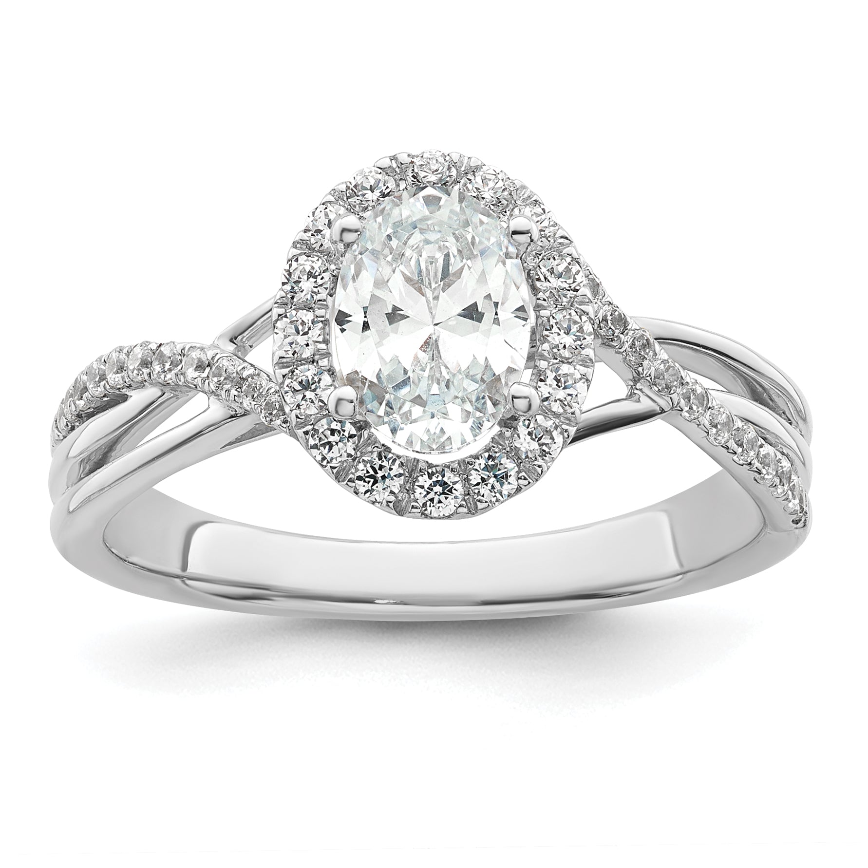 14K White Gold Certified Lab Grown Diamond Complete Oval Halo Eng Ring