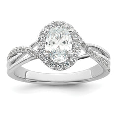 14K White Gold Certified Lab Grown Diamond Complete Oval Halo Eng Ring