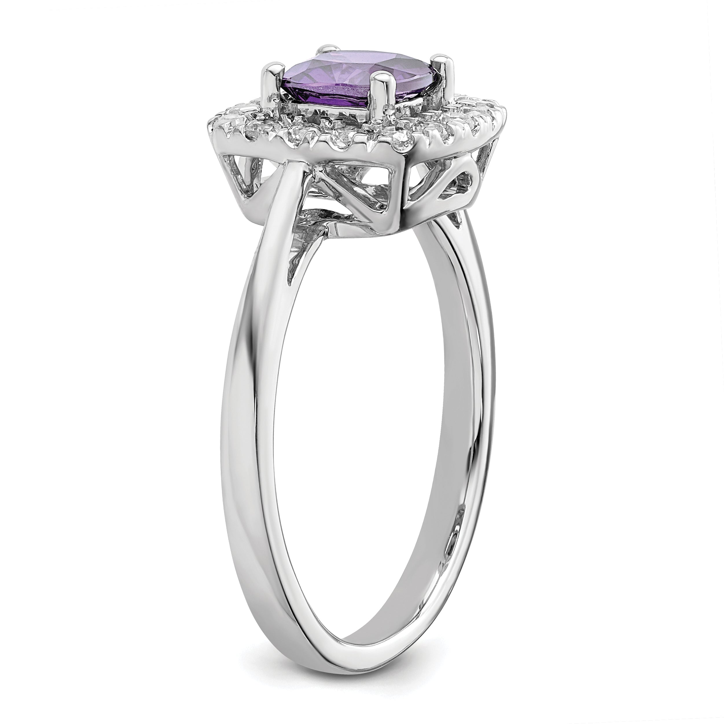 14K White Gold Lab Grown Diamond and Amethyst Halo Ring