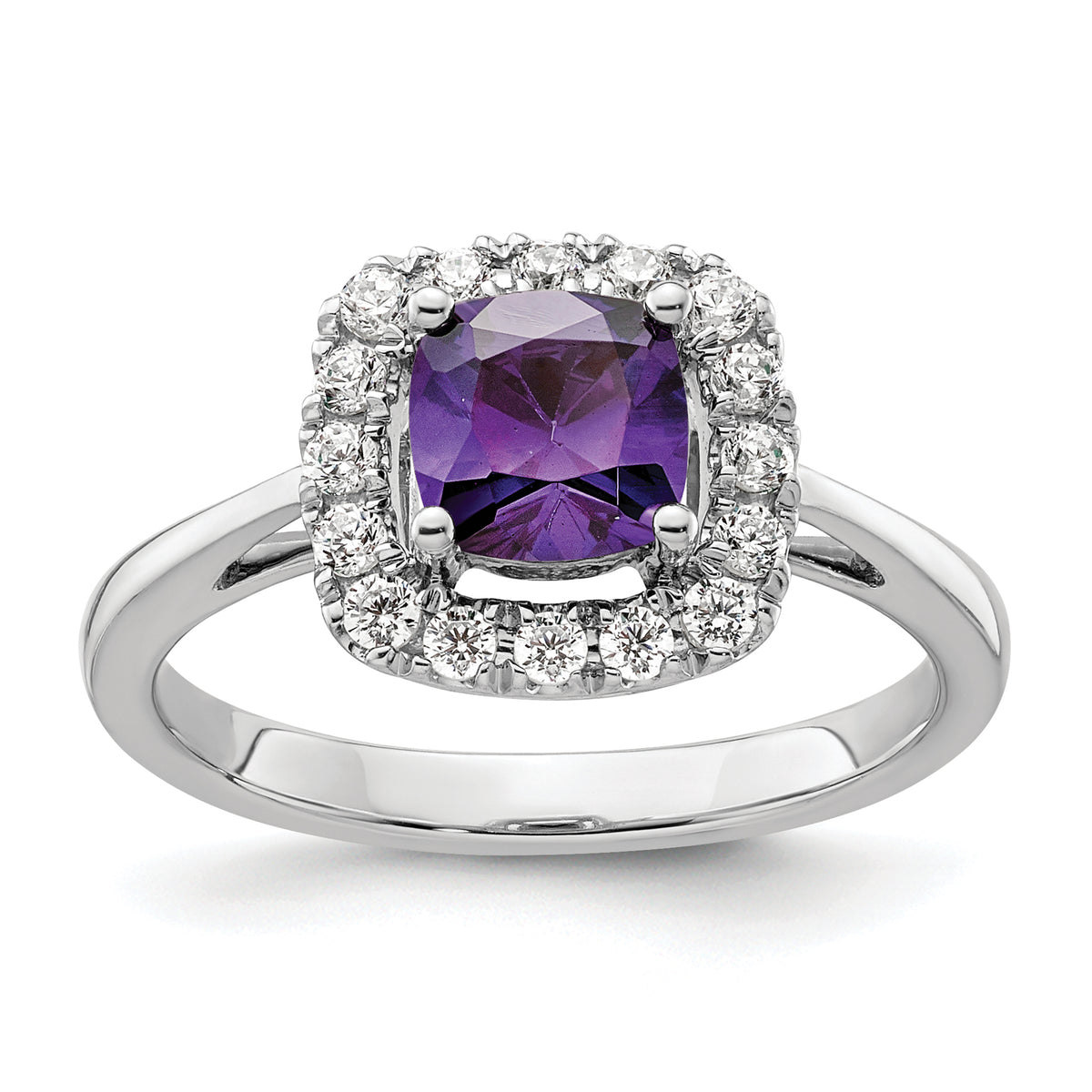 14K White Gold Lab Grown Diamond and Amethyst Halo Ring