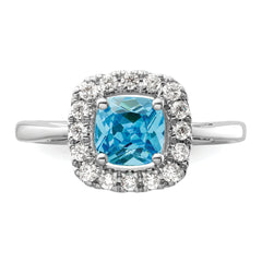 14K White Gold Lab Grown Diamond and Blue Topaz Halo Ring