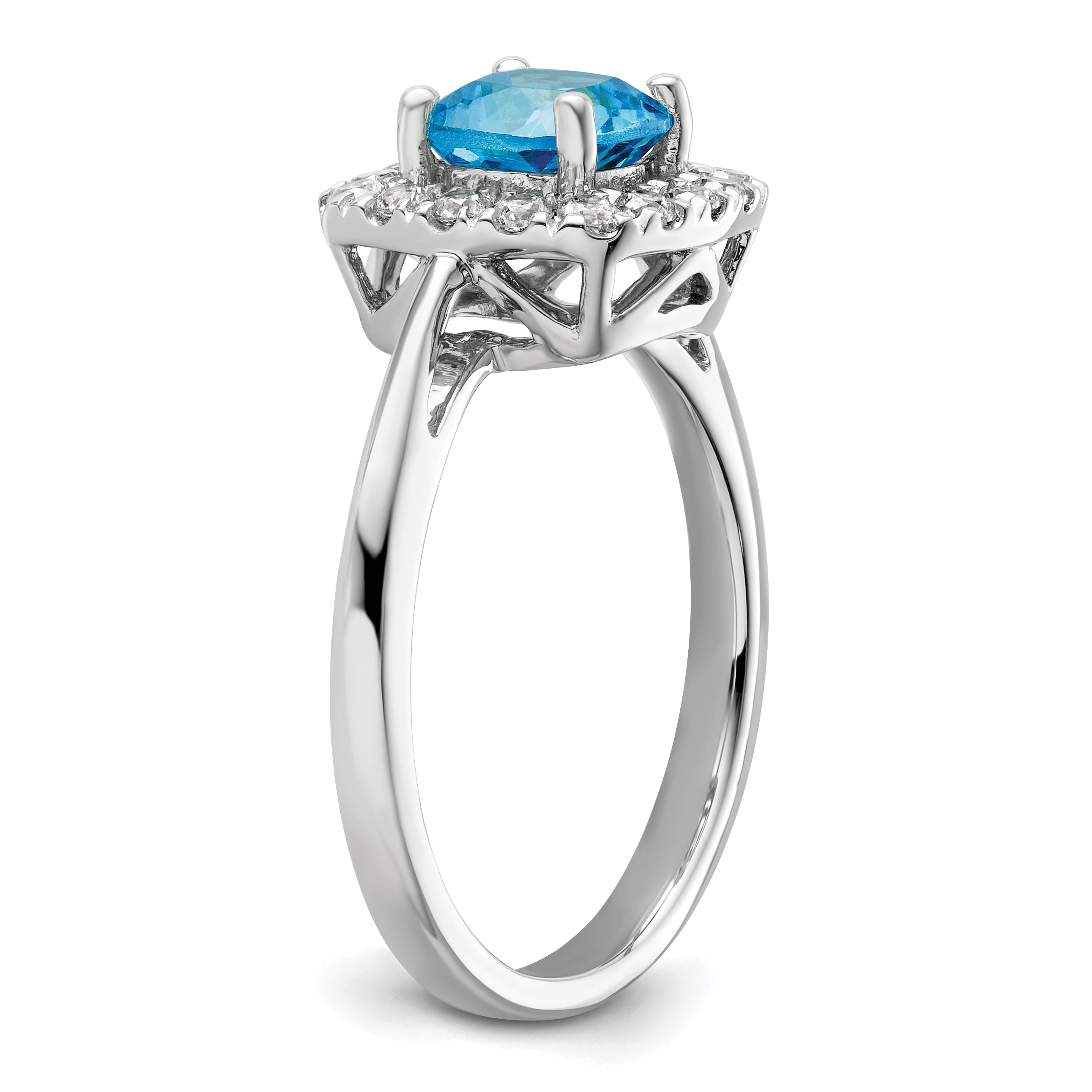 14K White Gold Lab Grown Diamond and Blue Topaz Halo Ring