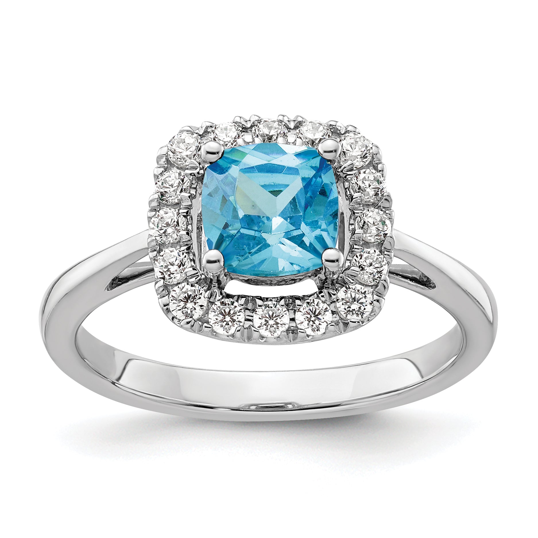 14K White Gold Lab Grown Diamond and Blue Topaz Halo Ring