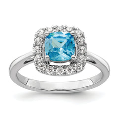 14K White Gold Lab Grown Diamond and Blue Topaz Halo Ring