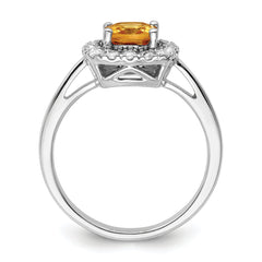 14K White Gold Lab Grown Diamond and Citrine Halo Ring