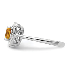 14K White Gold Lab Grown Diamond and Citrine Halo Ring