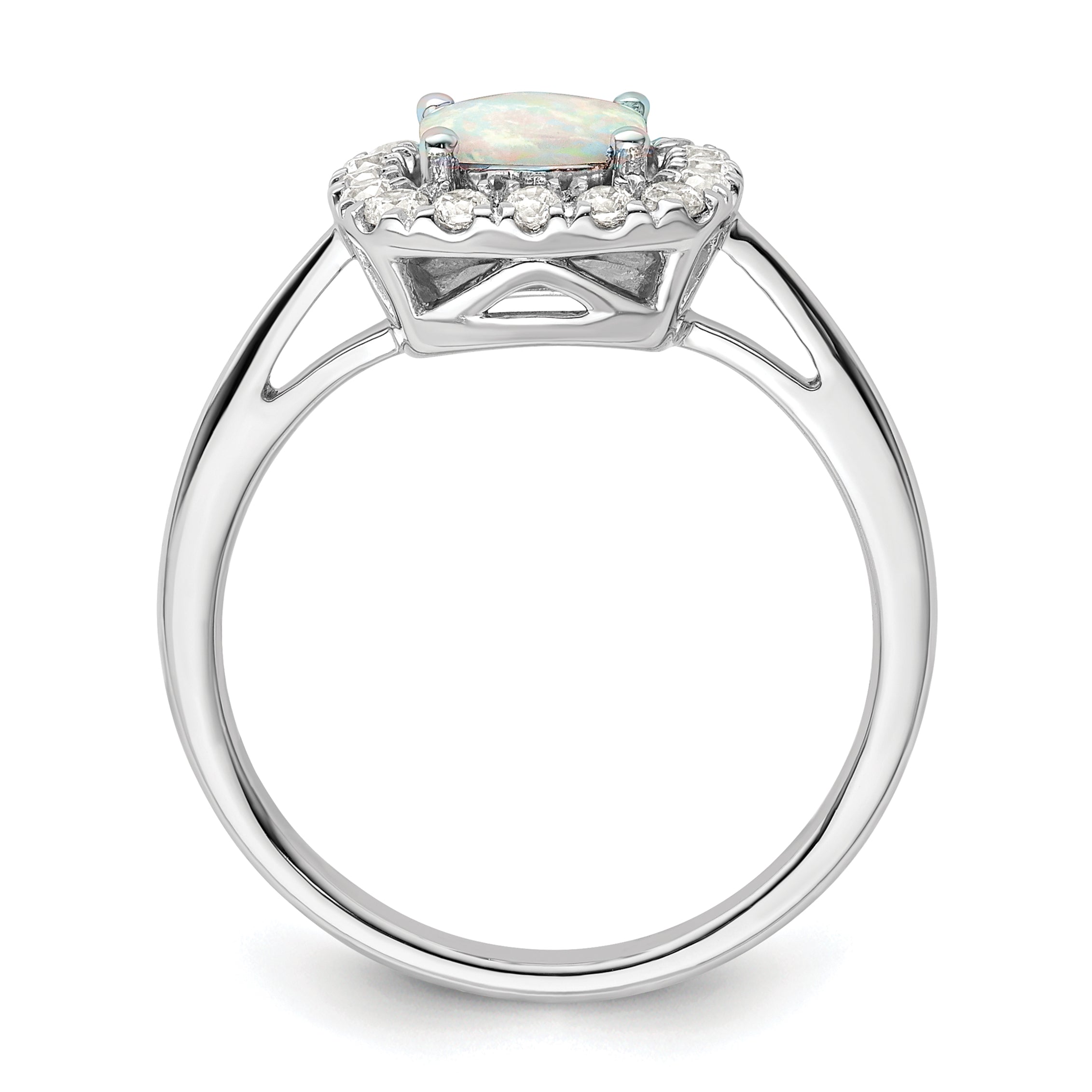 14K White Gold Lab Grown Diamond and Opal Halo Ring