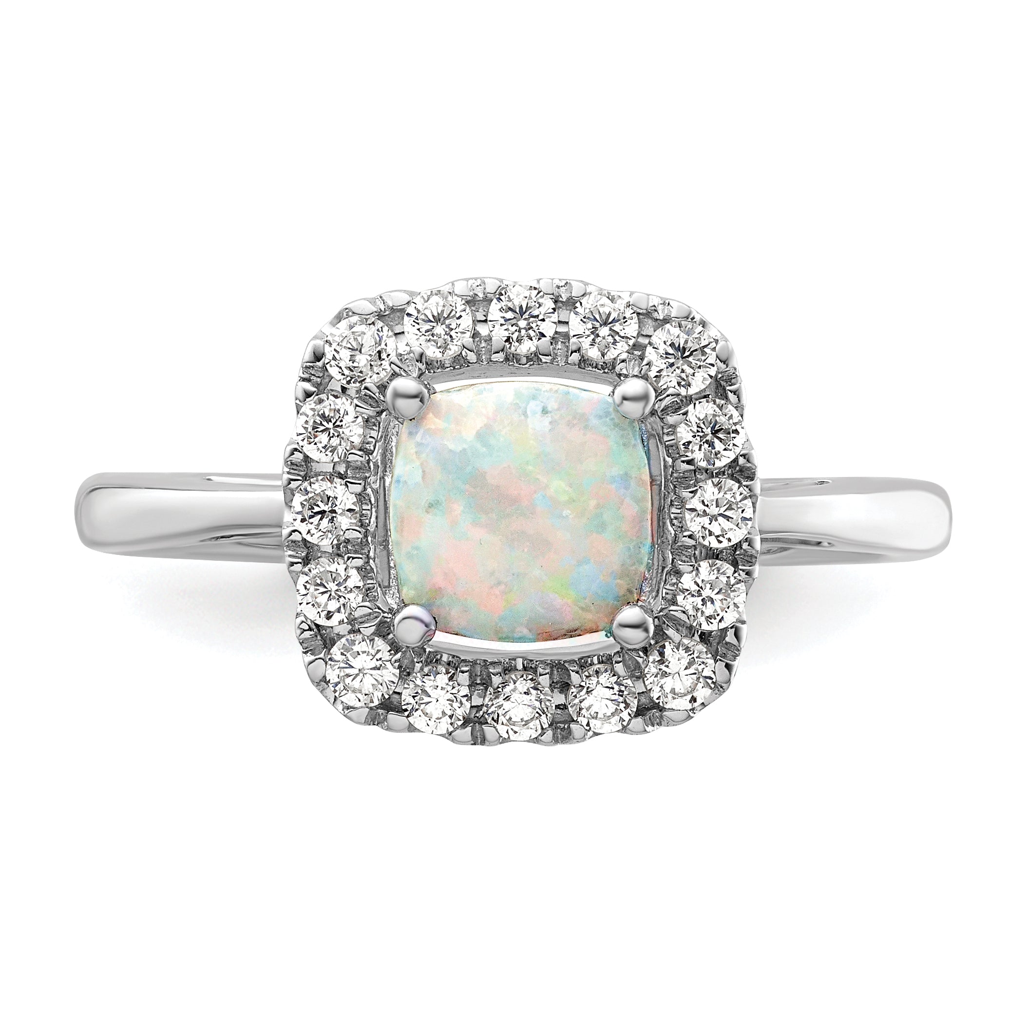 14K White Gold Lab Grown Diamond and Opal Halo Ring