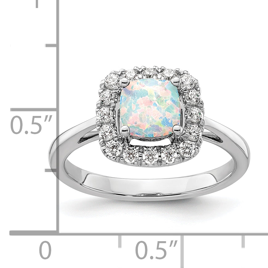 14K White Gold Lab Grown Diamond and Opal Halo Ring