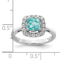 14K White Gold Lab Grown Diamond and Cr Paraiba Halo Ring