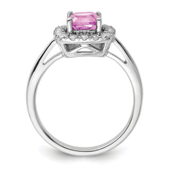 14K White Gold Lab Grown Diamond and Created Pink Sapphire Halo Ring