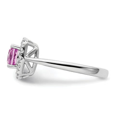 14K White Gold Lab Grown Diamond and Created Pink Sapphire Halo Ring