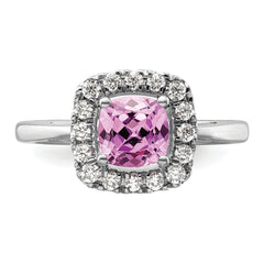 14K White Gold Lab Grown Diamond and Created Pink Sapphire Halo Ring