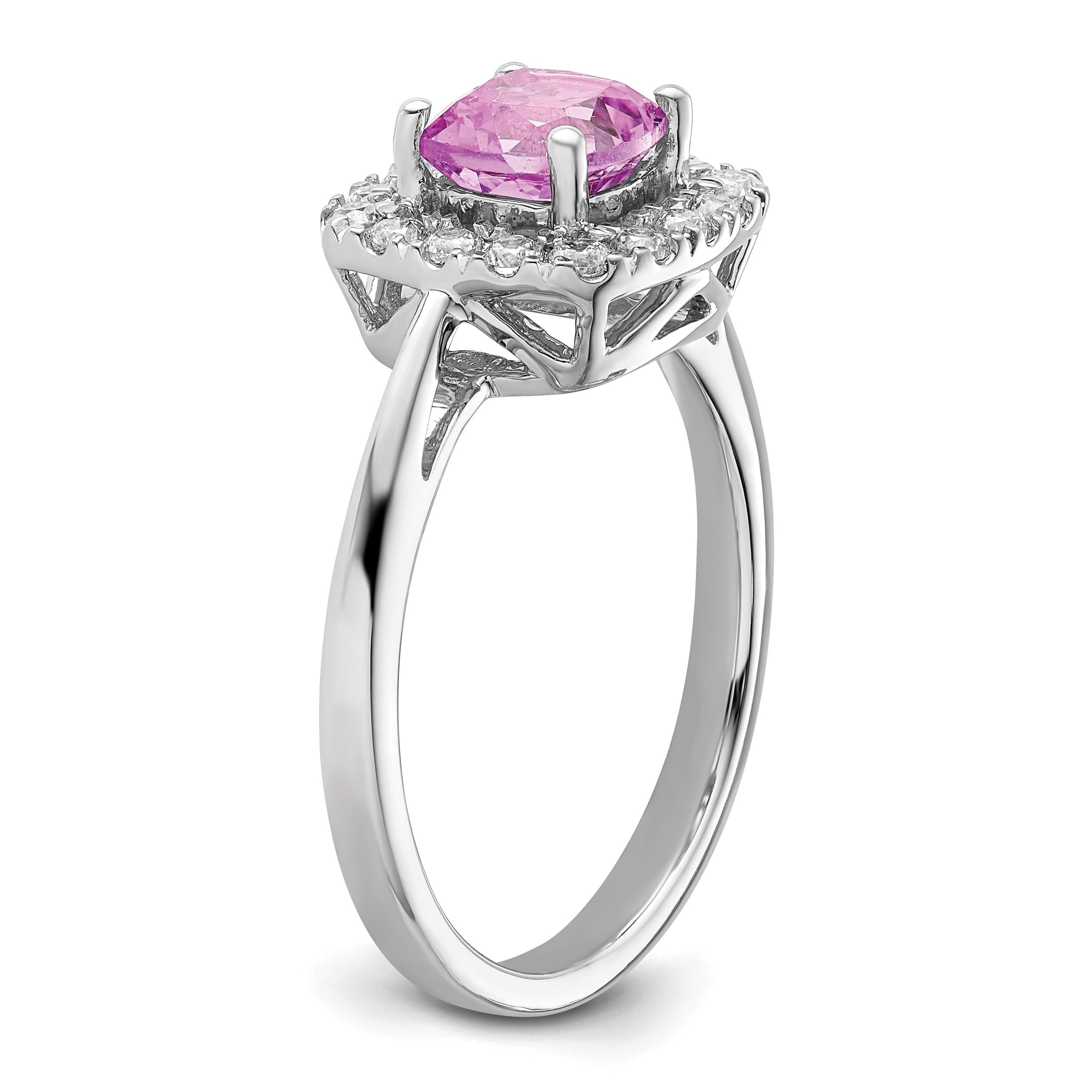 14K White Gold Lab Grown Diamond and Created Pink Sapphire Halo Ring