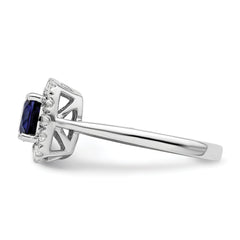 14K White Gold Lab Grown Diamond and Created Blue Sapphire Halo Ring