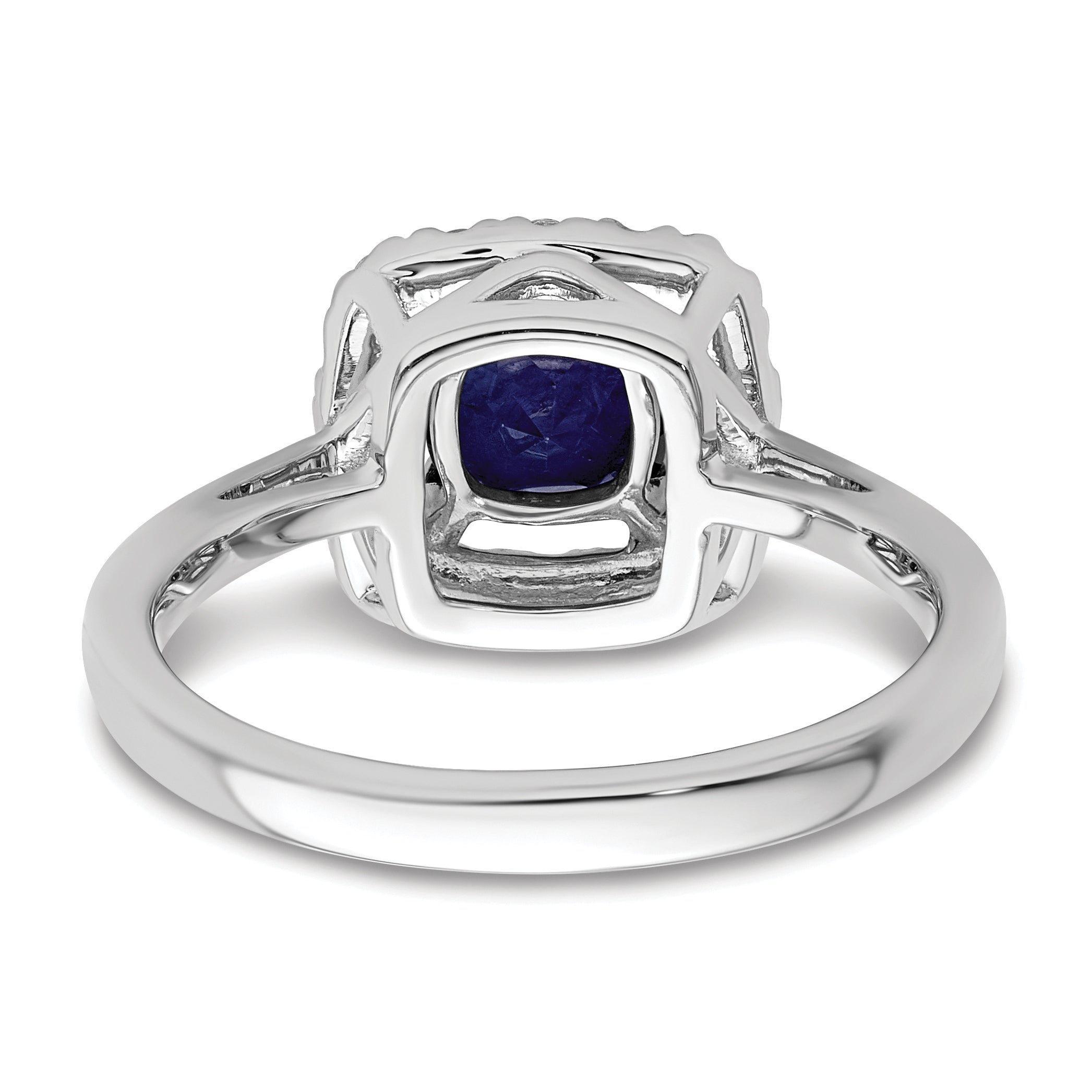 14K White Gold Lab Grown Diamond and Created Blue Sapphire Halo Ring