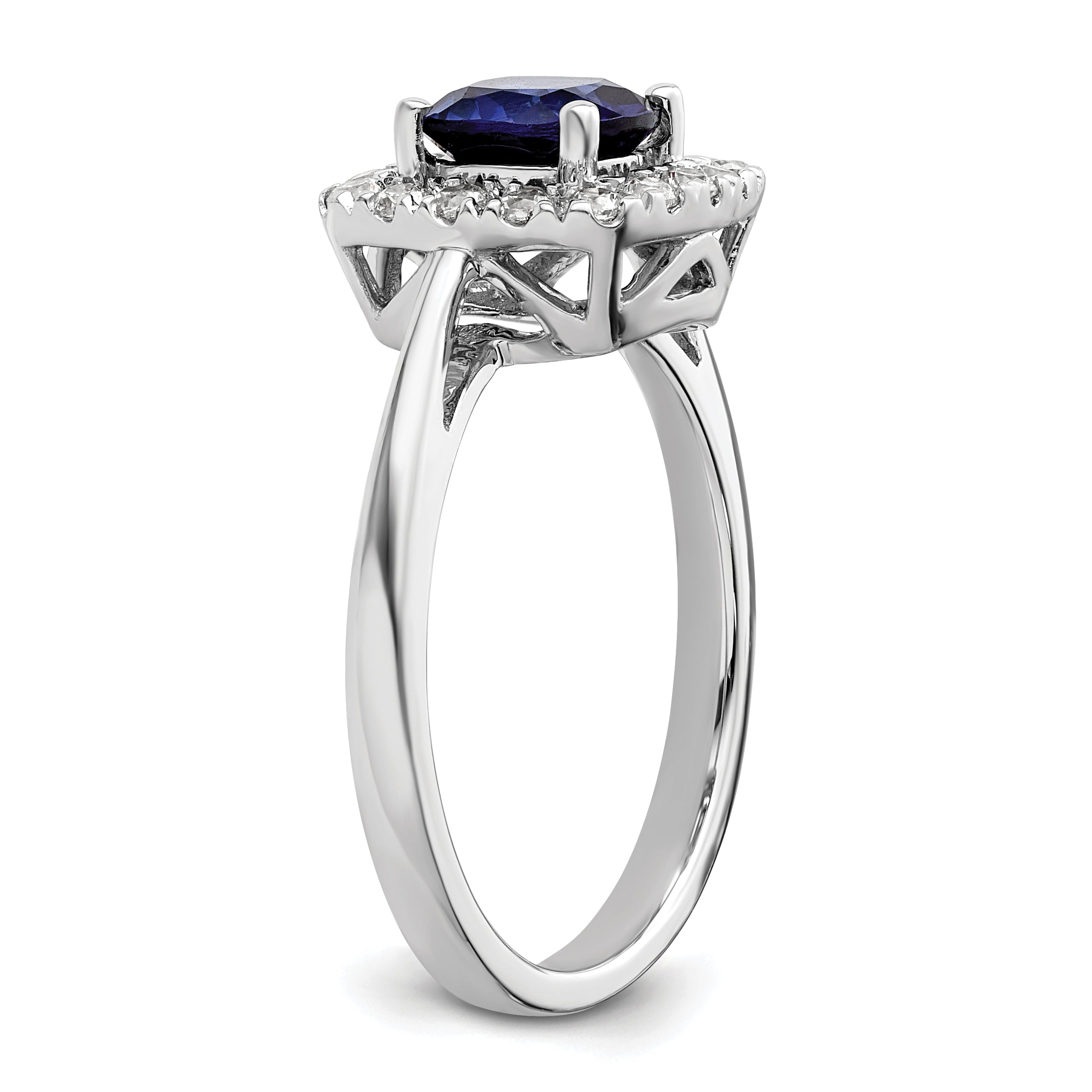 14K White Gold Lab Grown Diamond and Created Blue Sapphire Halo Ring