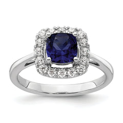 14K White Gold Lab Grown Diamond and Created Blue Sapphire Halo Ring