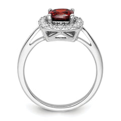 14K White Gold Lab Grown Diamond and Garnet Halo Ring