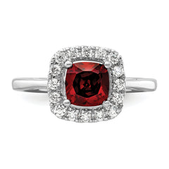 14K White Gold Lab Grown Diamond and Garnet Halo Ring