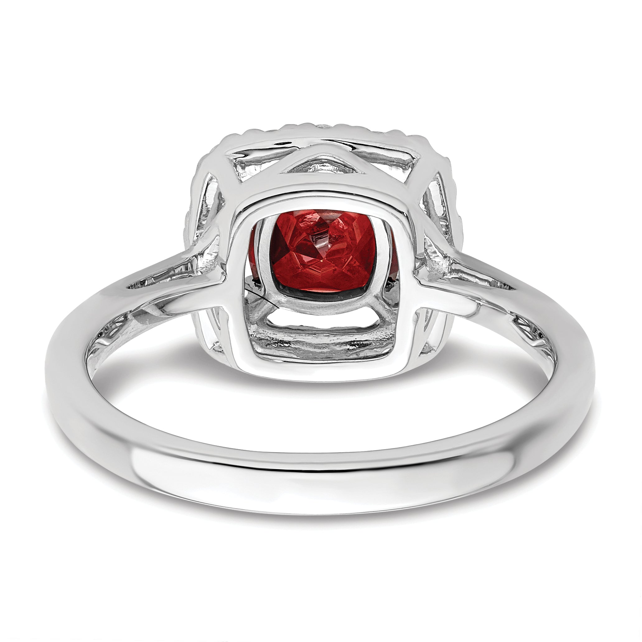 14K White Gold Lab Grown Diamond and Garnet Halo Ring