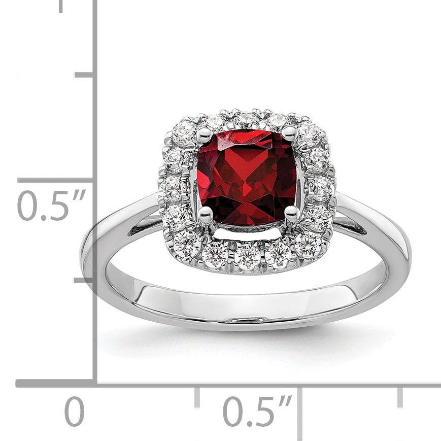 14K White Gold Lab Grown Diamond and Garnet Halo Ring